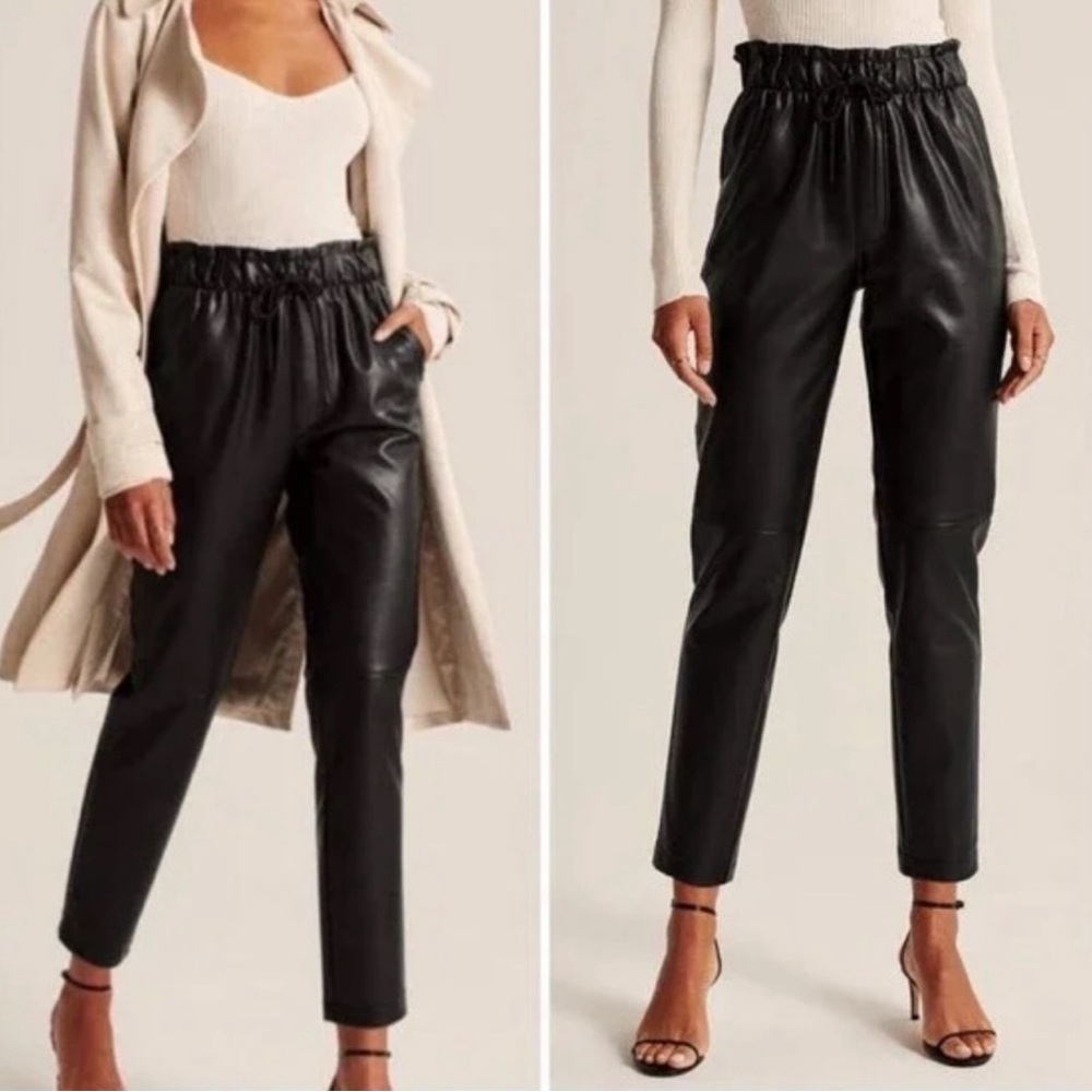 Abercrombie & Fitch Vegan Faux Leather Pull On Taper Pants Black Stretch Size S